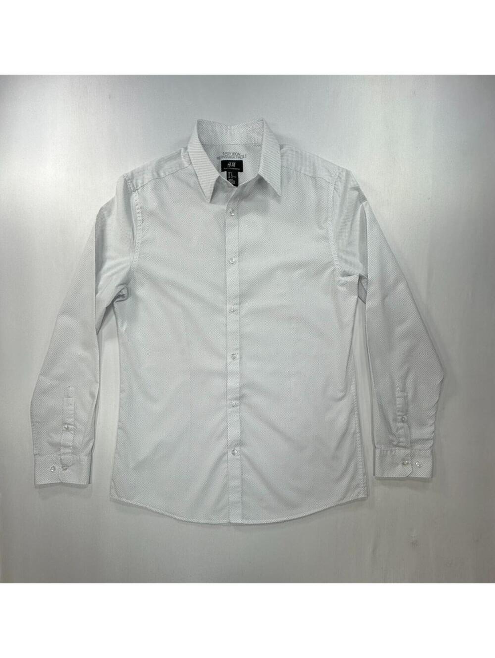 H&M Easy Iron Slim Fit Pinpoint Button-Up White Mens M